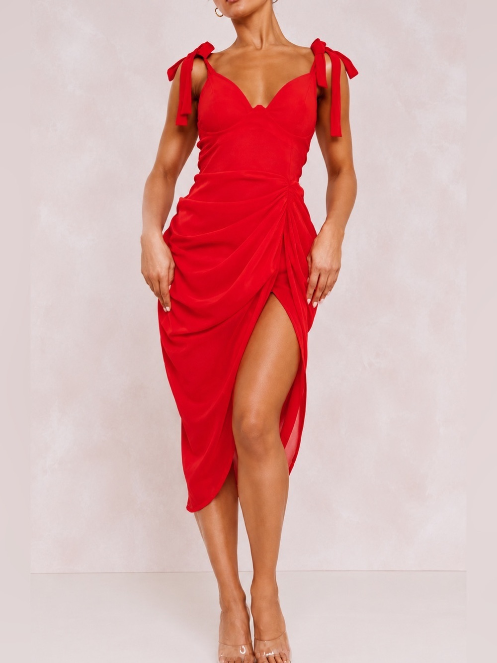 PrettyLittleThing NWT red underwire detail draped midi dress, size 4